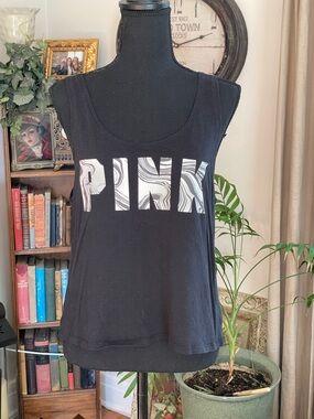 PINK Victoria's Secret Black Tank with Marble Logo